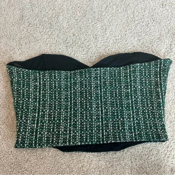 Zara green tweed bustier corset sweetheart neckline crop top Sz M NWT - Picture 4 of 12
